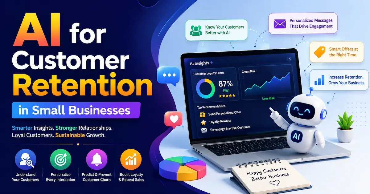 AI customer retention dashboard helping small businesses improve customer loyalty, reduce churn, and increase repeat sales in 2026.